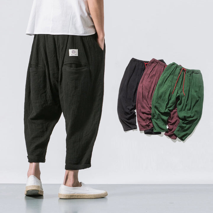 Japanese Casual Cotton and Linen Cropped Harem Pants