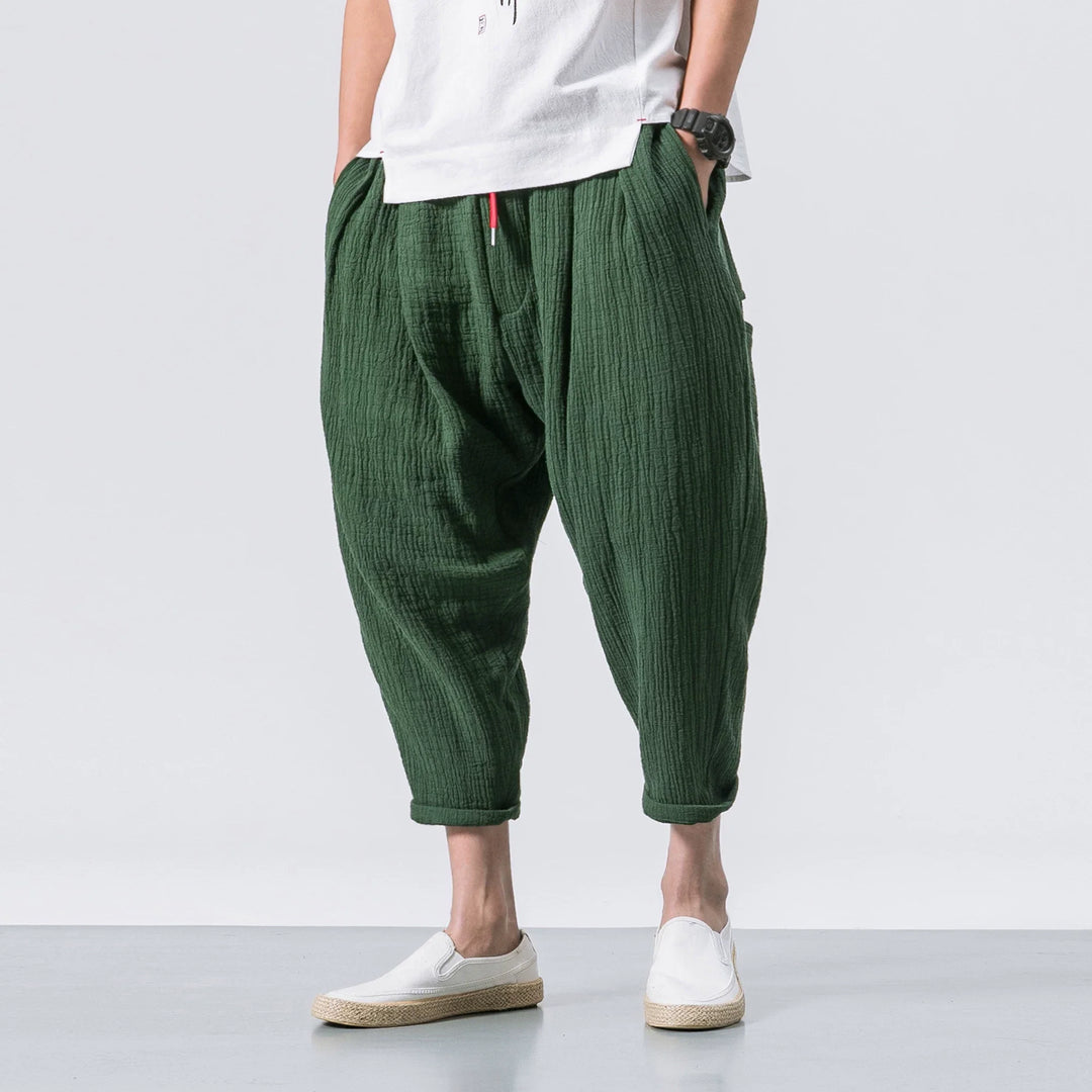Japanese Casual Cotton and Linen Cropped Harem Pants