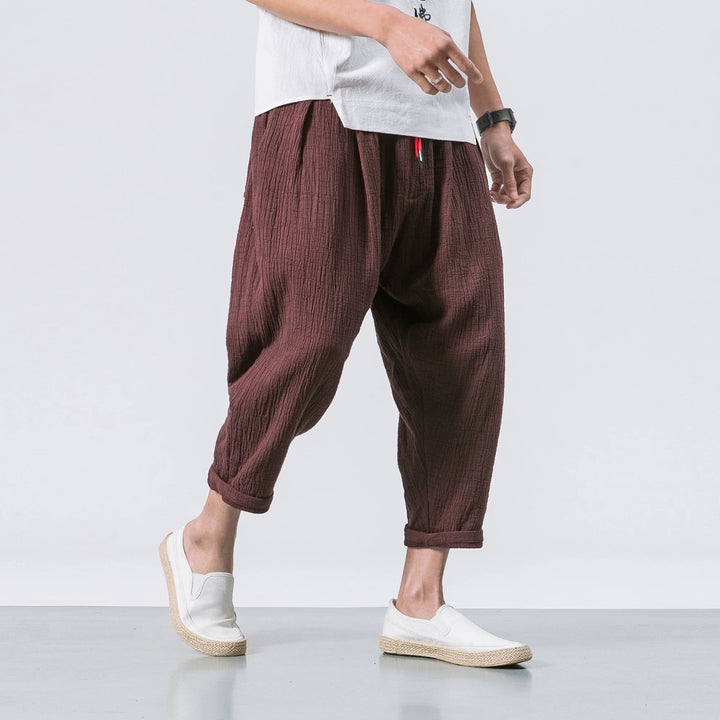 Japanese Casual Cotton and Linen Cropped Harem Pants