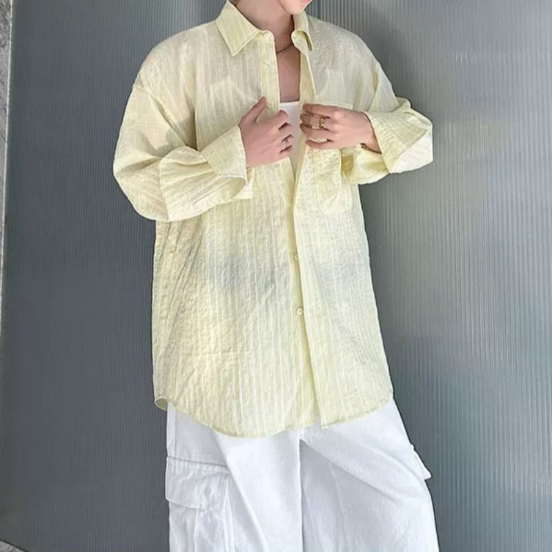 Loose-Fit Striped Collared Shirt