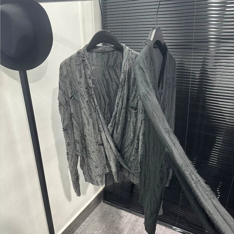 Irregular Cut-out V-neck Long-sleeve Top