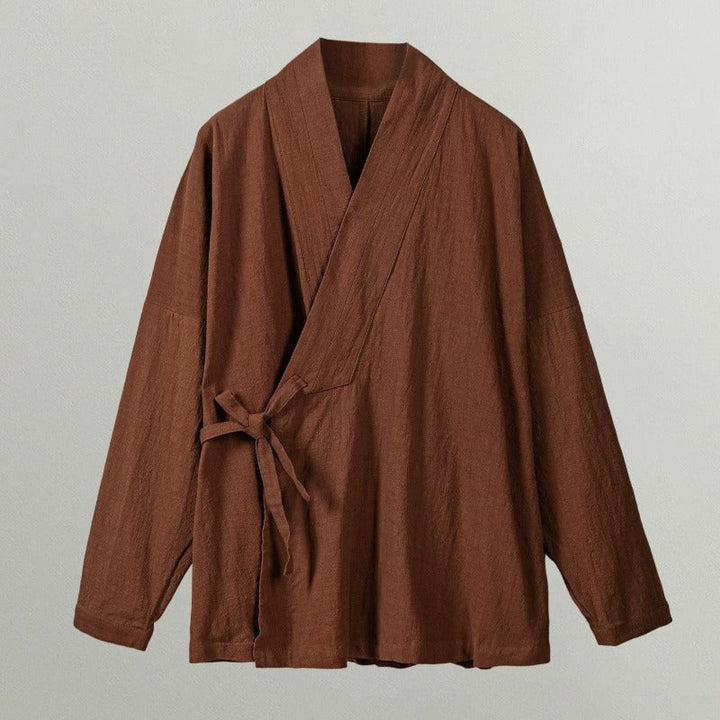 Loose Cotton Cross Front Hanfu Kimono Cardigan