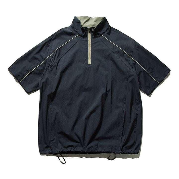Japanese Streetwear Casual Half-zip Short Sleeve Shirt