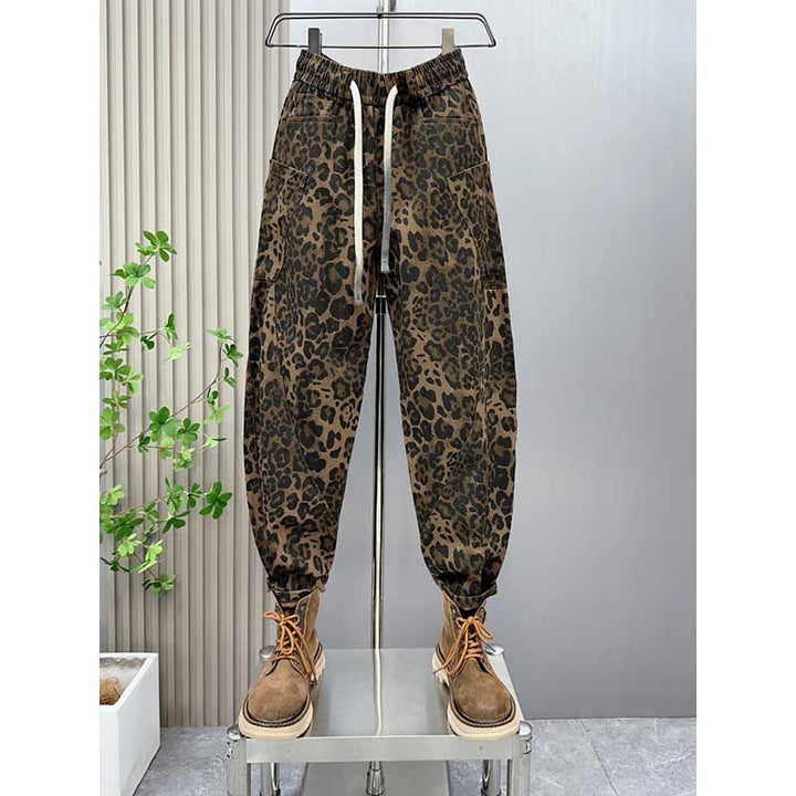 Leopard Print Jacquard Loose Straight Leg Casual Pants