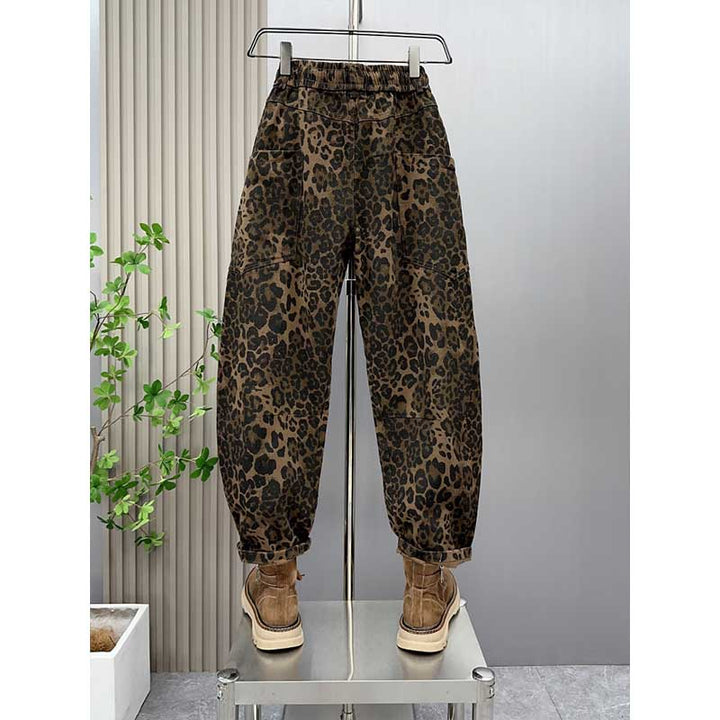 Leopard Print Jacquard Loose Straight Leg Casual Pants