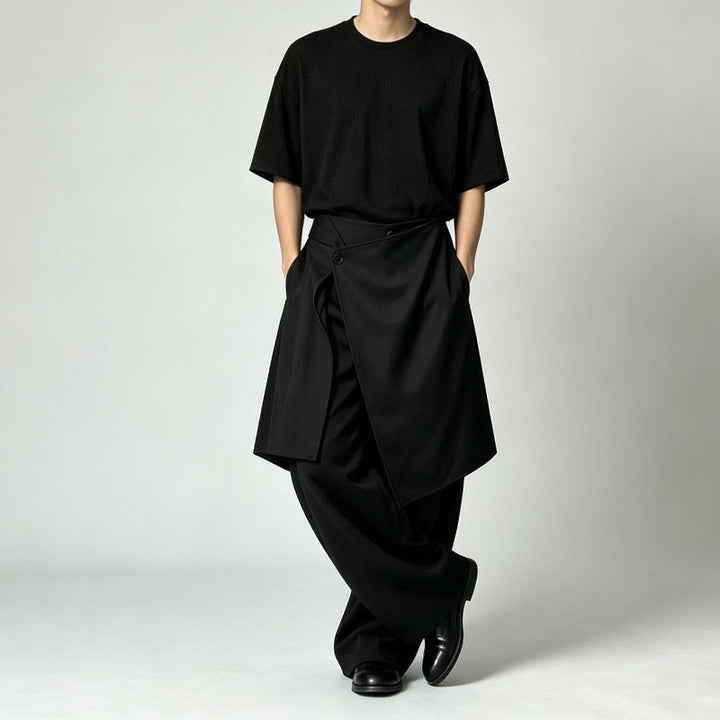 Japanese Loose High-waist Asymmetric Apron Layered Skirt-pants