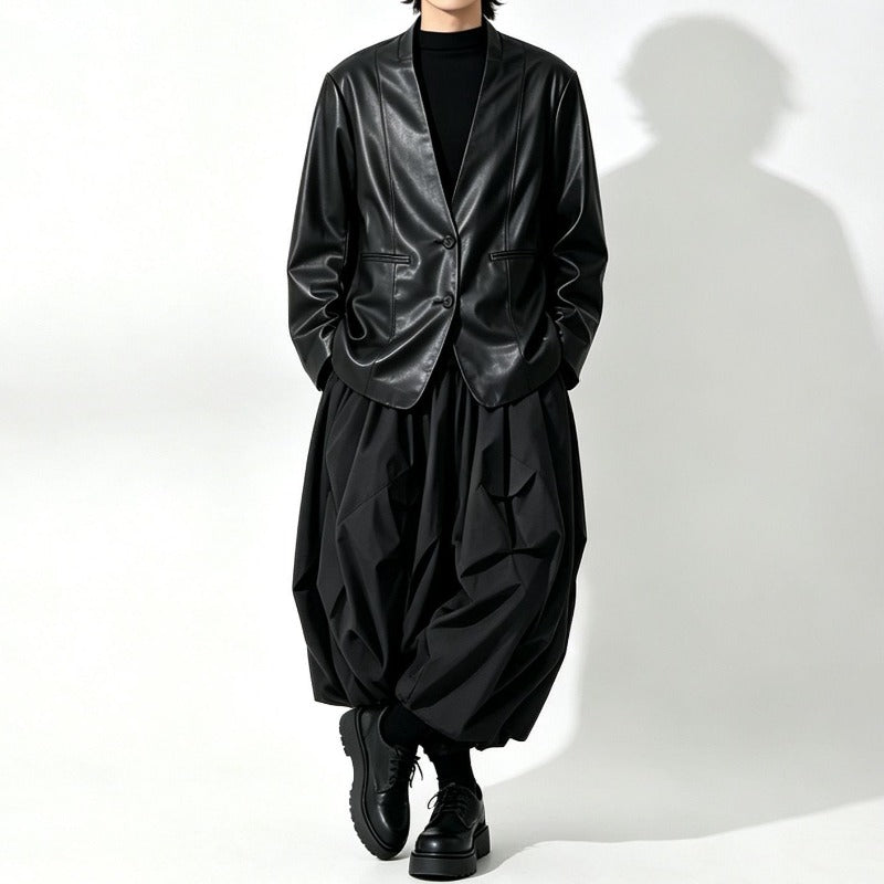 Japanese Loose PU Leather Blazer Jacket