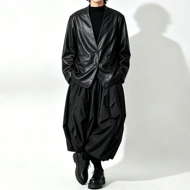 Japanese Loose PU Leather Blazer Jacket