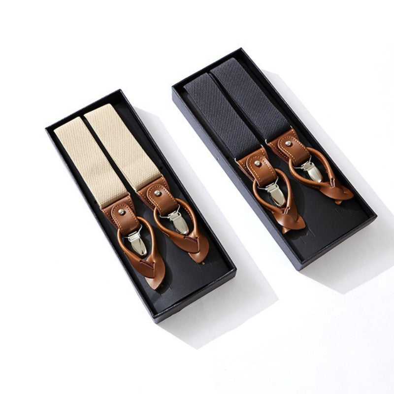 Adjustable Detachable Y Back Leather Suspenders Braces