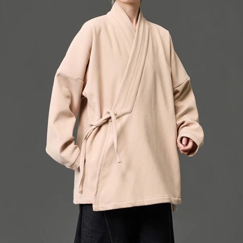Fleece Lined Diagonal Placket Loose Hanfu Cardigan