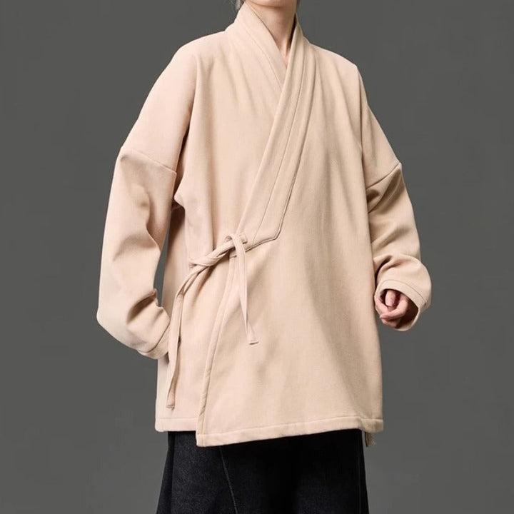 Fleece Lined Diagonal Placket Loose Hanfu Cardigan