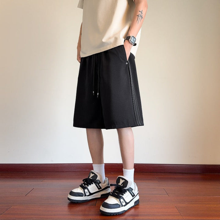 Cooling Ice Silk Contrast Stitching Relaxed Fit Straight Leg Shorts