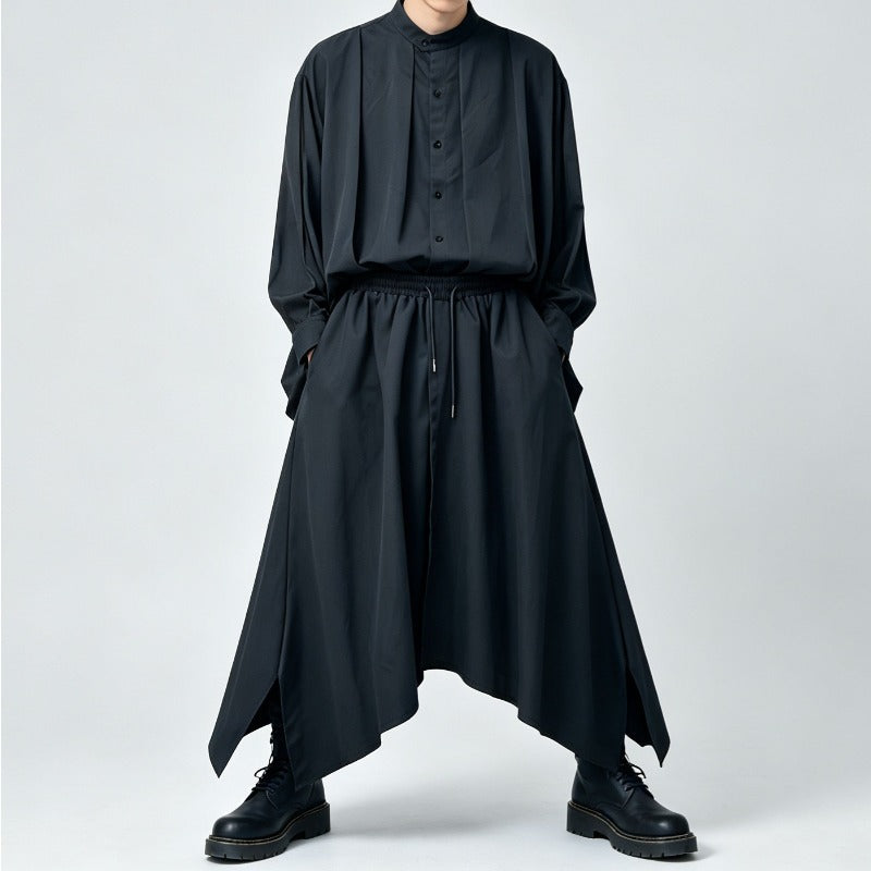 Japanese Lyocell Draped Loose Stand Collar Shirt Pants Two-piece Set