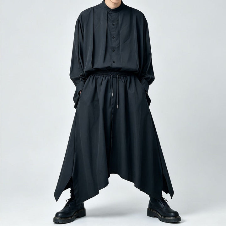 Japanese Lyocell Draped Loose Stand Collar Shirt Pants Two-piece Set