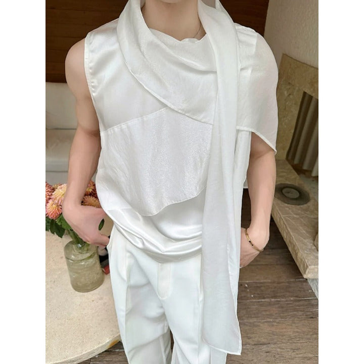 Loose-fitting Sleeveless Top with Ribbon-tie Detailing
