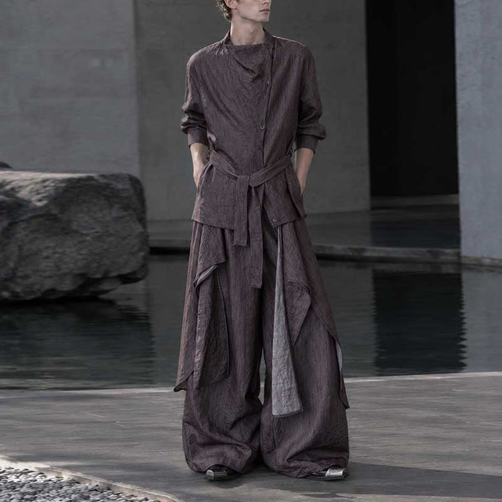 Irregular Slanted Placket Shirt and Trousers Two-piece set