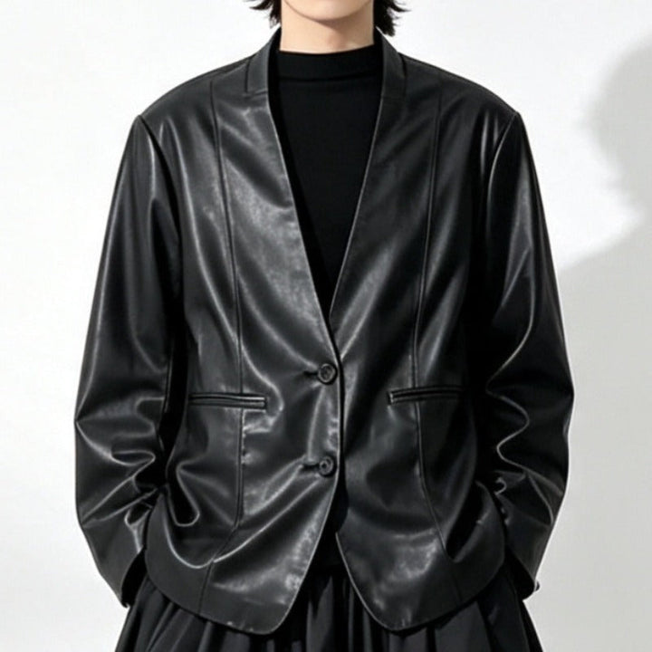 Japanese Loose PU Leather Blazer Jacket