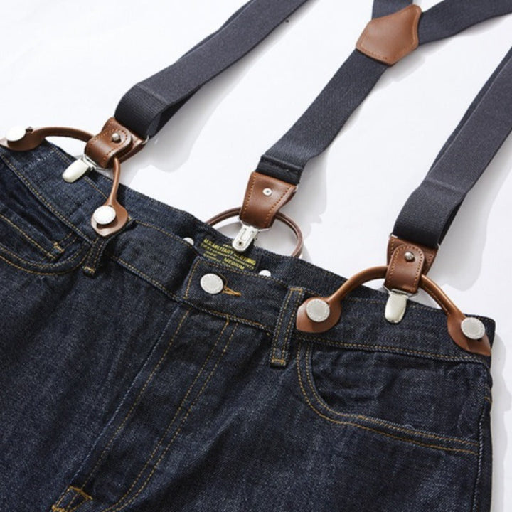 Adjustable Detachable Y Back Leather Suspenders Braces