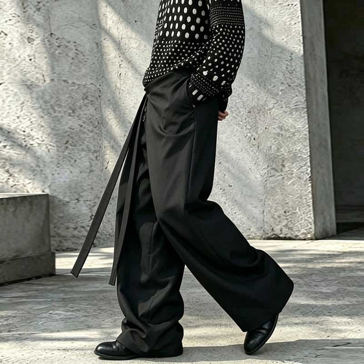 Lace-up A-line Straight Leg Thickened Loose Casual Pants