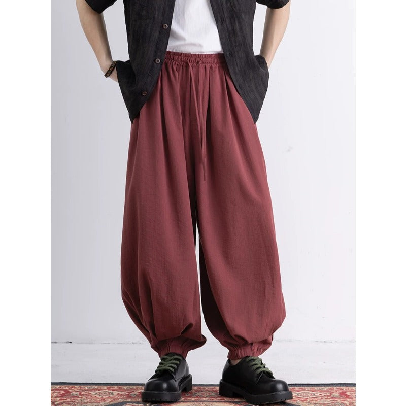 Loose Wide Leg Ankle Tied Lantern Pants