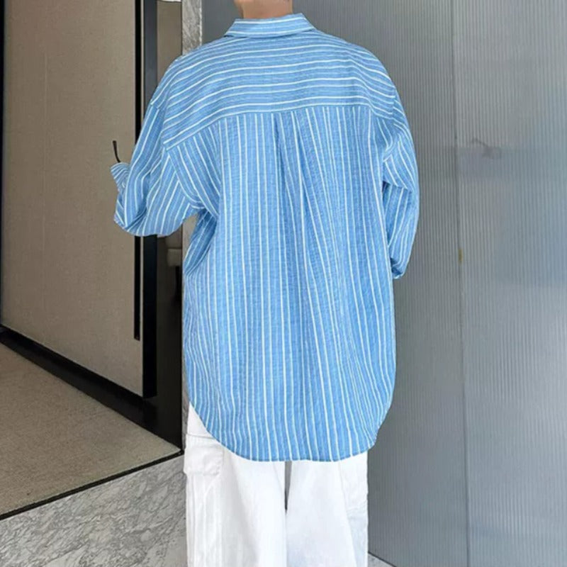 Loose-Fit Striped Collared Shirt