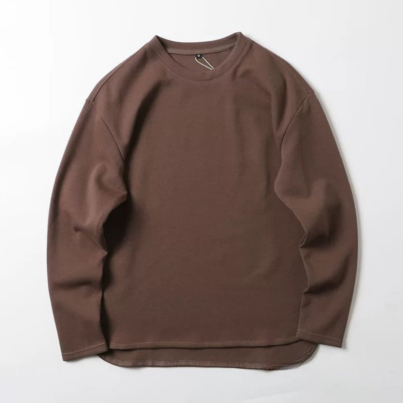 320g Heavyweight Curved Hem Side Slit Loose Fit Crew Neck Casual Long Sleeve Tee