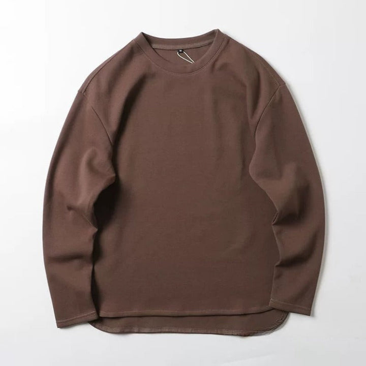 320g Heavyweight Curved Hem Side Slit Loose Fit Crew Neck Casual Long Sleeve Tee