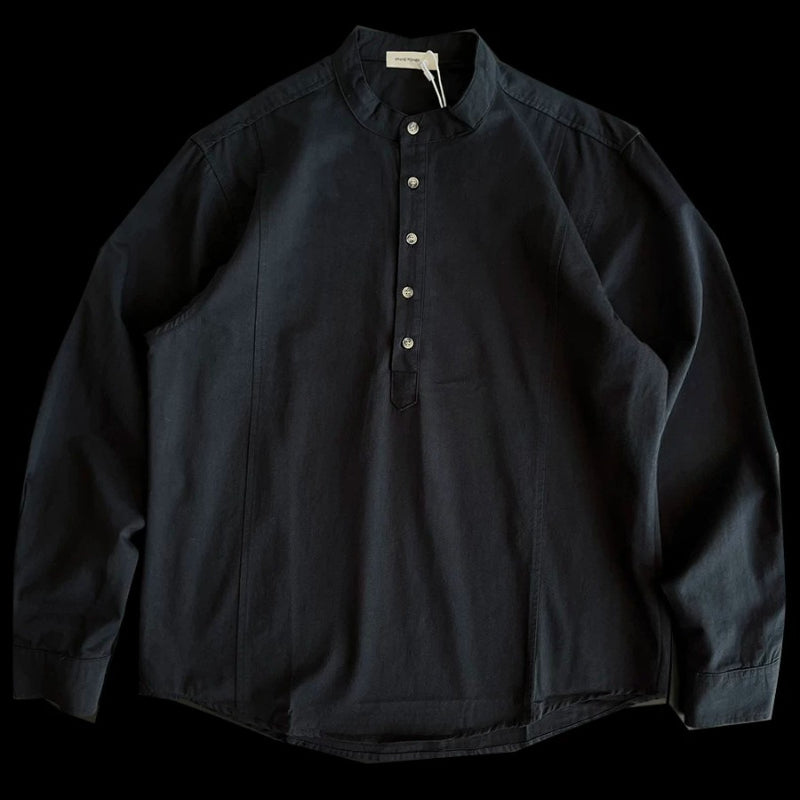 Heavyweight Japanese-style Henley Collar Long-sleeved Shirt