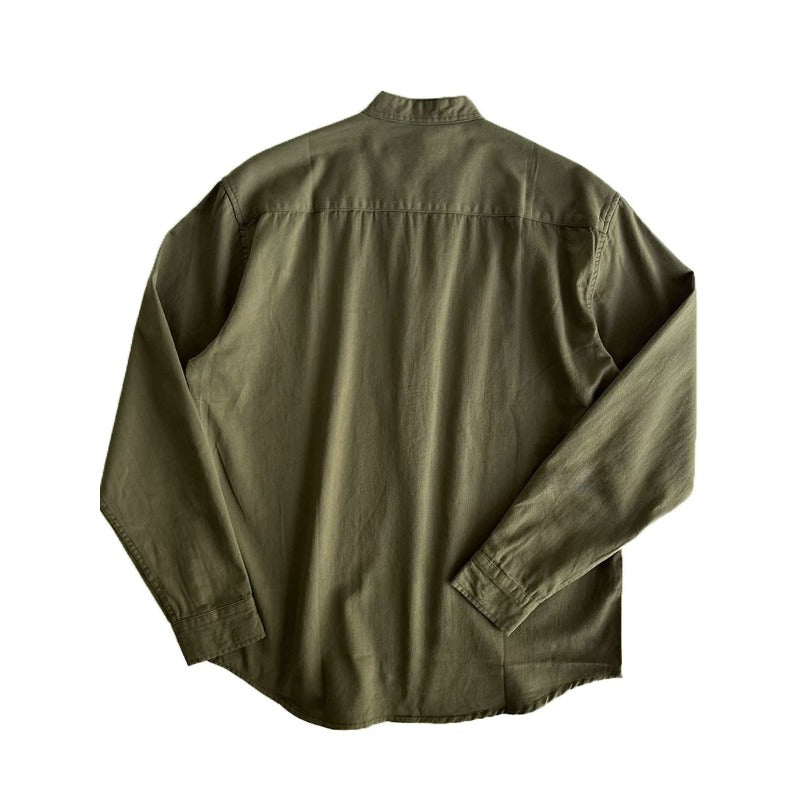 Breathable Cotton Stand Collar Long Sleeve Shirt Casual Top