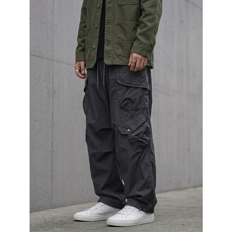 Japanese Loose Multi-pocket Straight-leg Cuffed Cargo Pants
