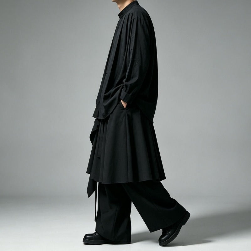 Japanese Minimalist High-waist Asymmetrical Layered Loose Wide-leg Skirt-pants
