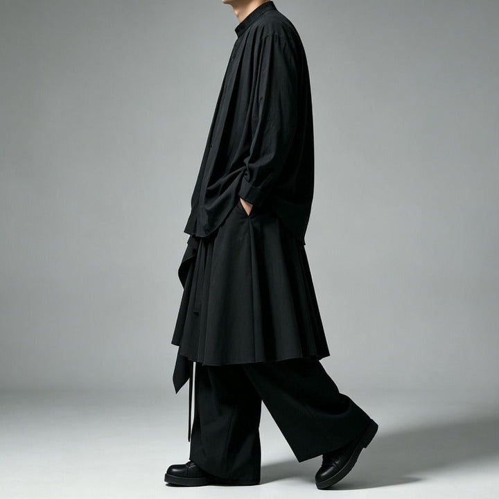 Japanese Minimalist High-waist Asymmetrical Layered Loose Wide-leg Skirt-pants