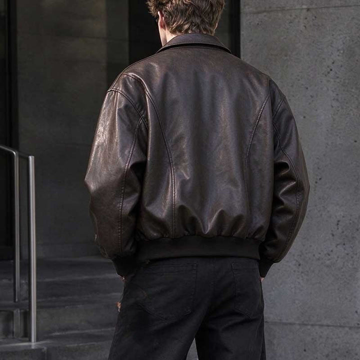 Leather Retro Loose-fitting Lapel Jacket