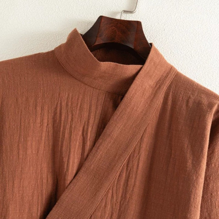Cotton Textured Cross Collar Wrap Side Tie Loose Cardigan