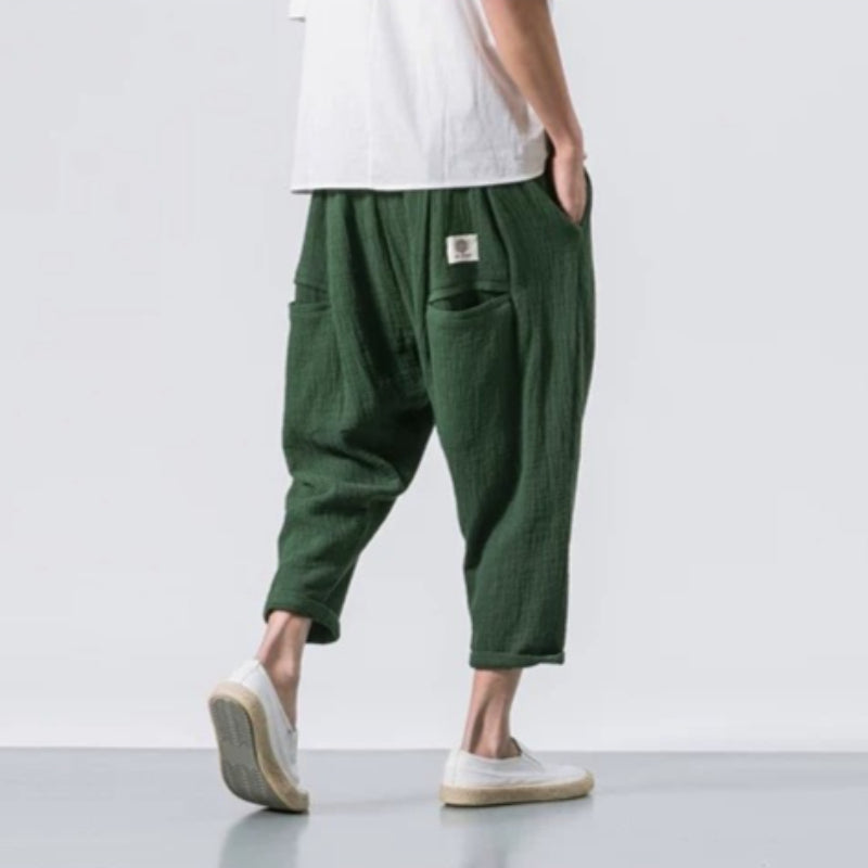 Japanese Casual Cotton and Linen Cropped Harem Pants