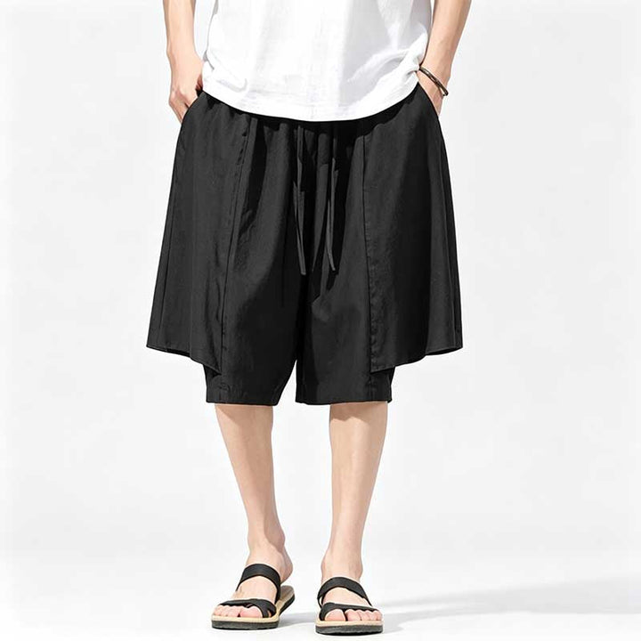 Ice Silk Loose-fitting Faux Two-piece Shorts