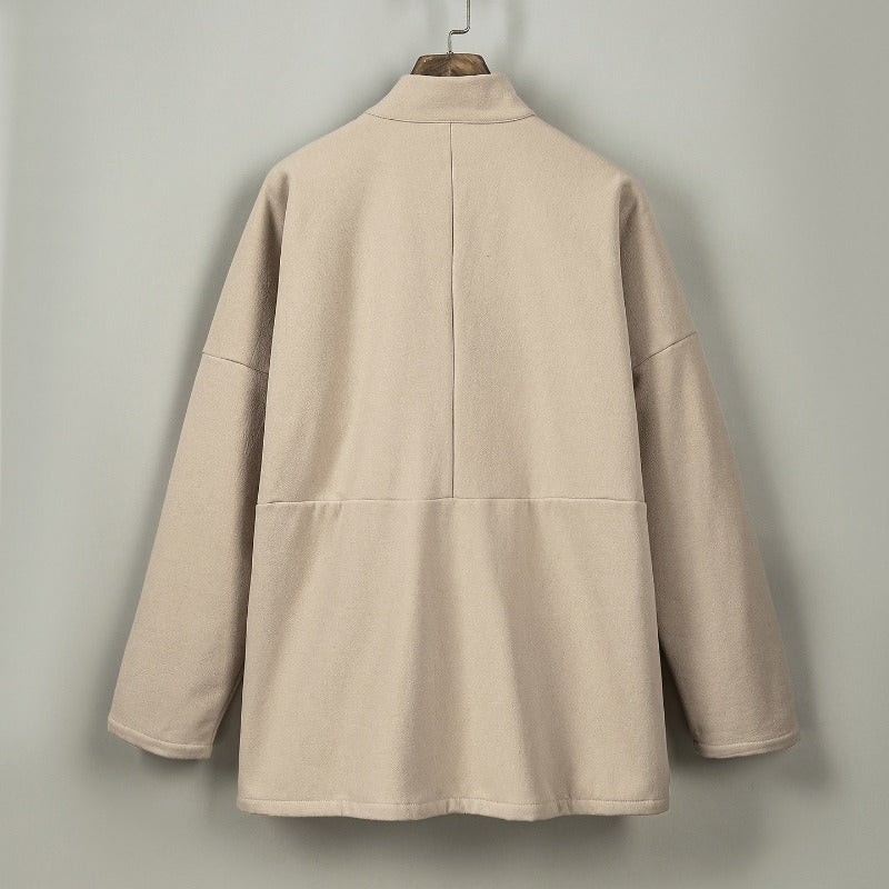 Fleece Lined Thick Warm Curved Neck Hanfu Cardigan