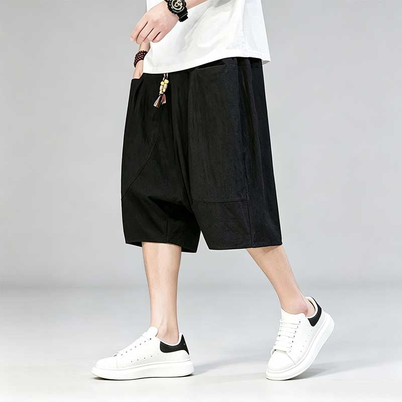 Linen Loose-fitting Low-rise Baggy Casual Shorts