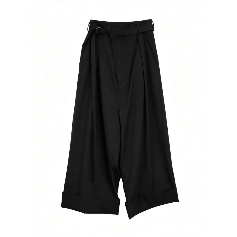 Japanese Drop Shoulder Short Sleeve Draped Loose Wide Leg Trousers Two-piece Set