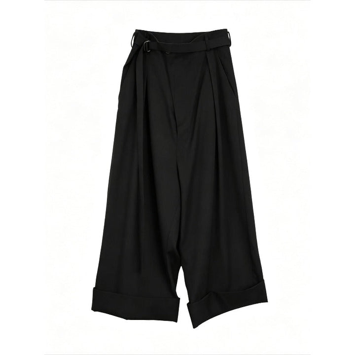 Japanese Drop Shoulder Short Sleeve Draped Loose Wide Leg Trousers Two-piece Set