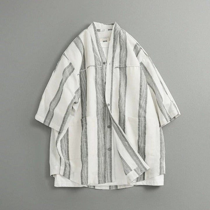 Japanese Striped Loose Kimono Shirt Half Sleeve Cardigan