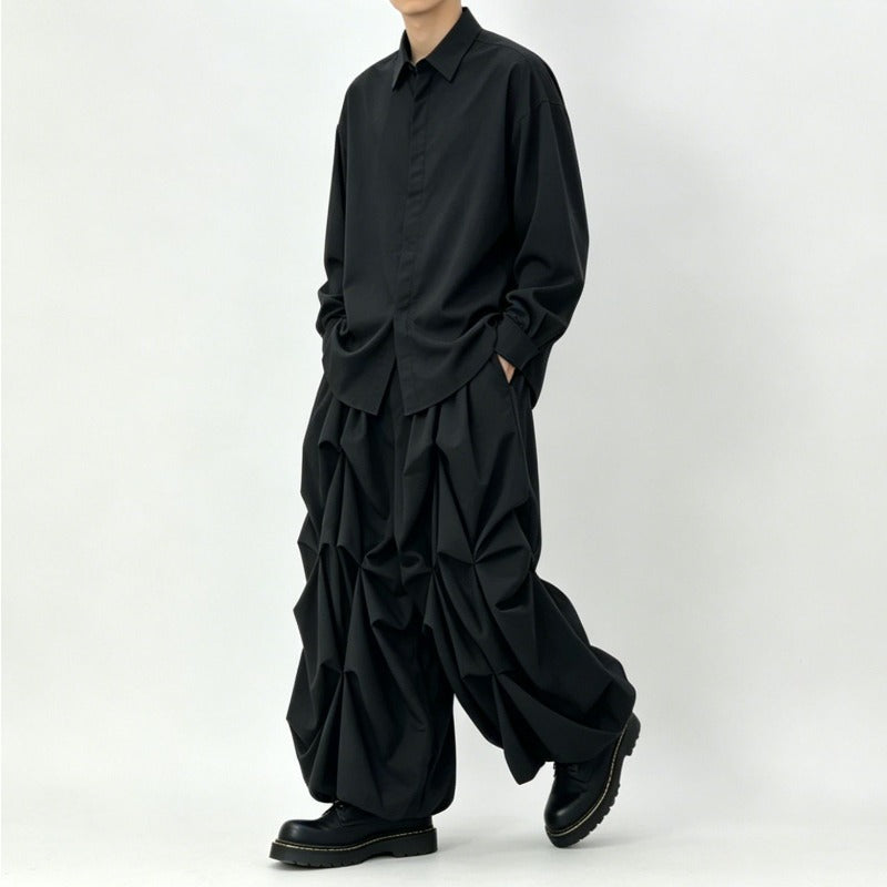 Japanese High-waist Loose Pleated Wide-leg Cropped Skirt-pants