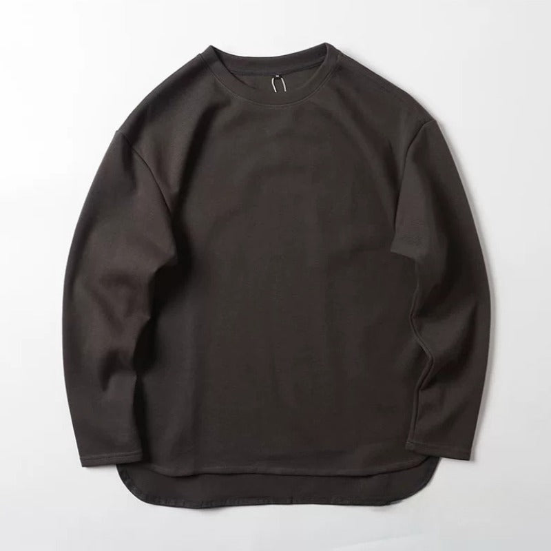320g Heavyweight Curved Hem Side Slit Loose Fit Crew Neck Casual Long Sleeve Tee
