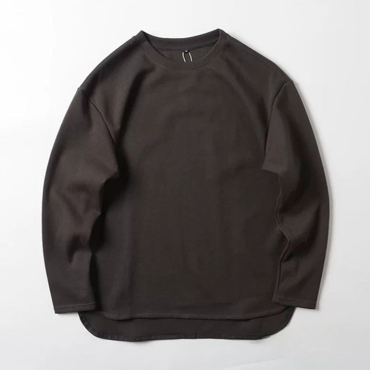 320g Heavyweight Curved Hem Side Slit Loose Fit Crew Neck Casual Long Sleeve Tee