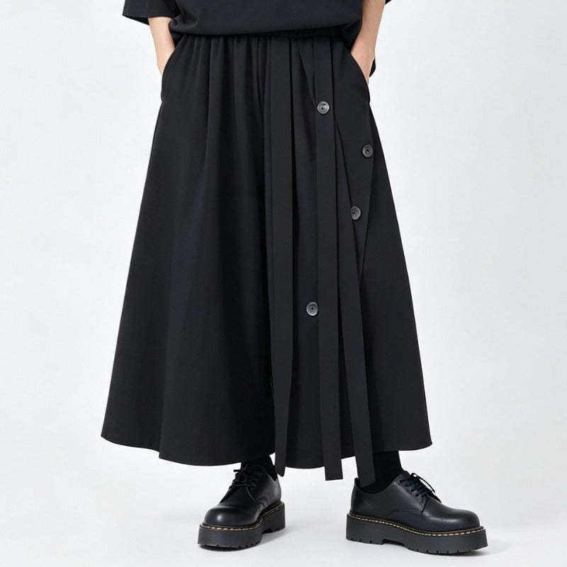 Japanese Loose Half Sleeve T-shirt High-waist Patchwork Wide-leg Skirt-pants Two-piece Set