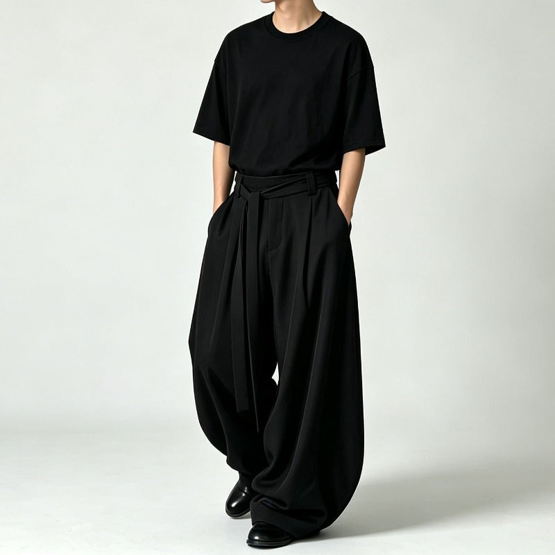 Japanese High-waist Drawstring Straps Wide-leg Casual Pants