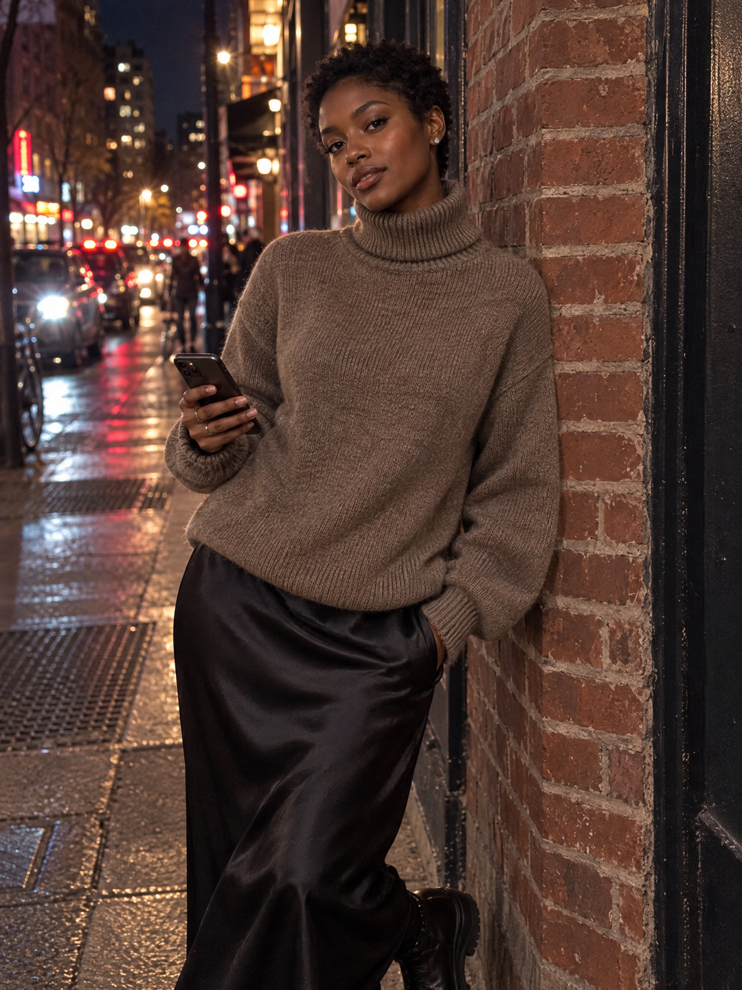Soft Mohair-Blend Turtleneck Oversized Sweater