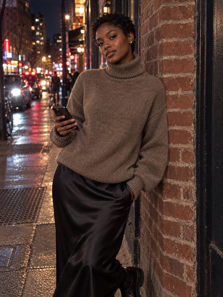 Soft Mohair-Blend Turtleneck Oversized Sweater