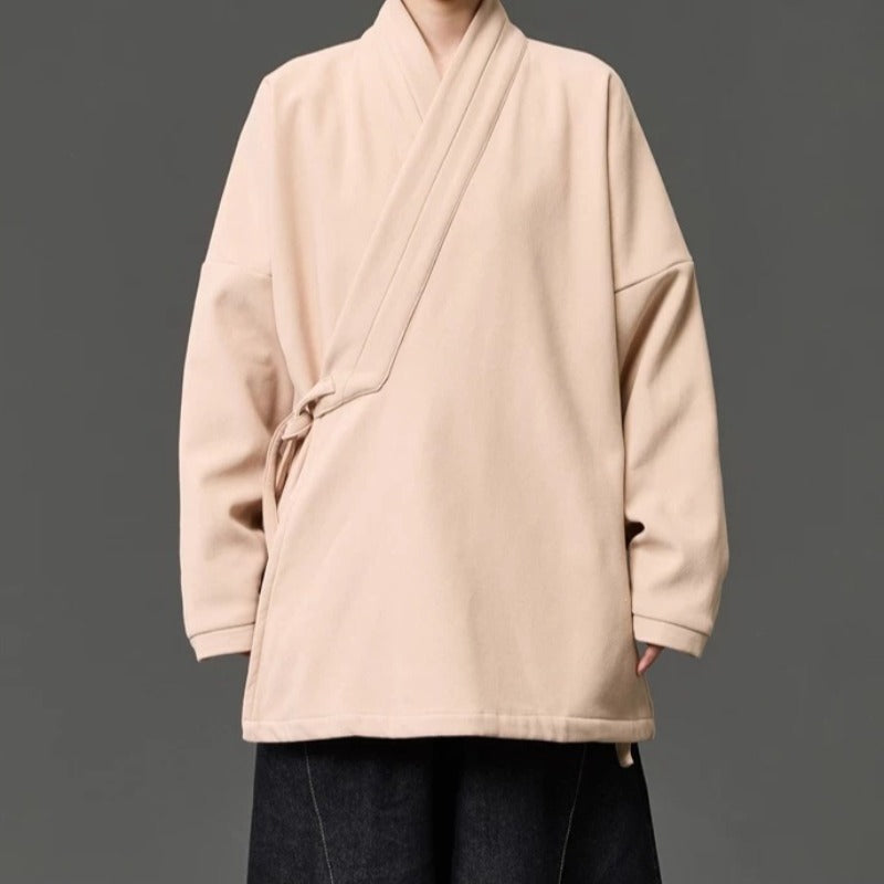 Fleece Lined Diagonal Placket Loose Hanfu Cardigan