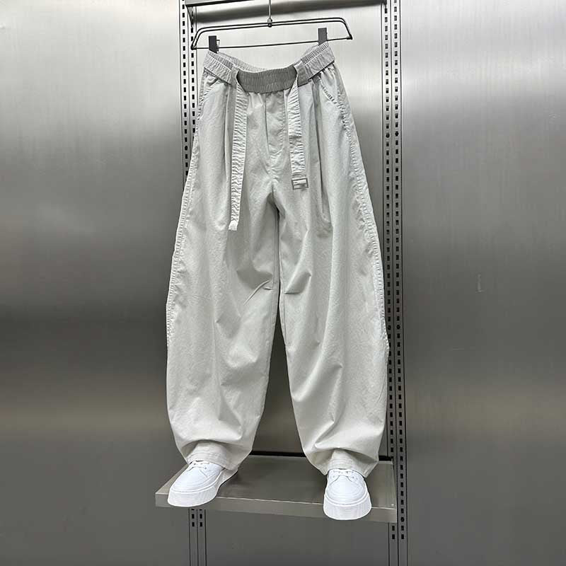 Loose-fitting Curved Elastic Waist Casual Pants
